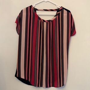 LOFT Multicolor Vertical Stripe Short Sleeve Blouse